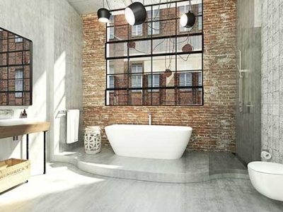 Industrial Bathroom With Concrete And Brick Walls 1920w Industrial Bathroom With Concrete And Brick Walls 1920w