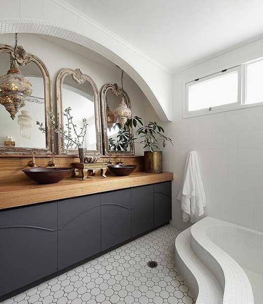 Silver Moroccan Metal Lantern Lights In Boho Bathroom Decor Via Townhouse And Loft 1920w