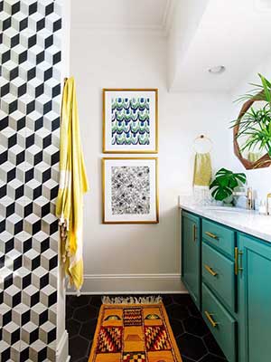Teal Cabinets In Bohemian Bathroom Via Dabito And Domino Page Image Teal Cabinets In Bohemian Bathroom Via Dabito And Domino Page Image