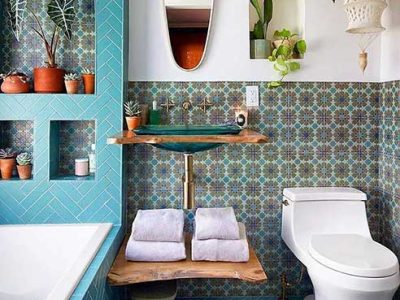 Teal Glass Sink In Boho Bathroom Via Justinablakeney 1920w Teal Glass Sink In Boho Bathroom Via Justinablakeney 1920w